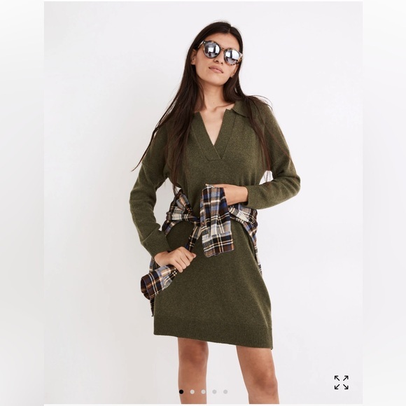 Madewell Dress Sweater Polo Dress In Olive Green